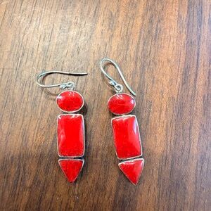 Red Stone Drop Earrings